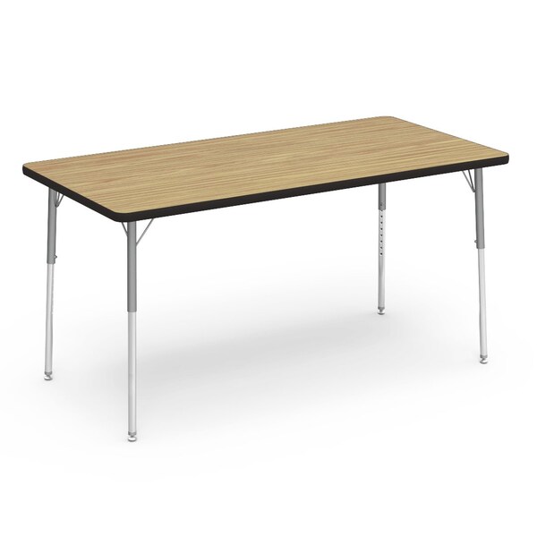 Virco 60 in. W, 30 in. L, 22-30 in. H, Medium Oak Top / Black Edge 483060 - main